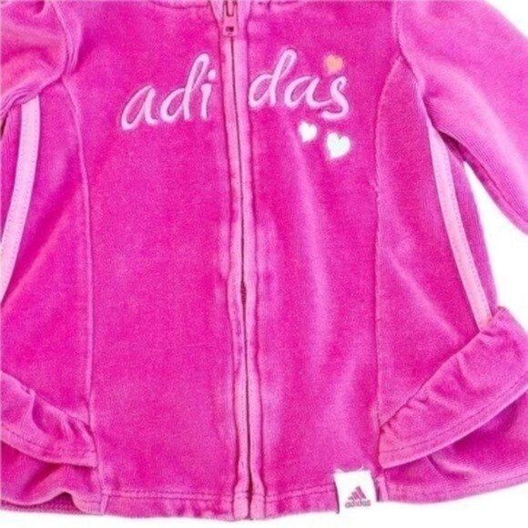 ADIDAS 6/9 Months Pink Velour Full Zip Hoodie - Picture 5 of 6